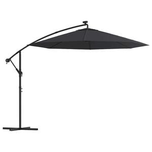 vidaXL h&aelig;ngeparasol m. LED-lys og st&aring;lstang 300 cm sort