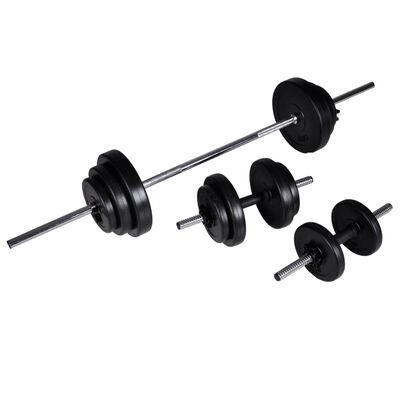 vidaXL træningsbænk med vægtstang- og håndvægtsæt 30,5 kg