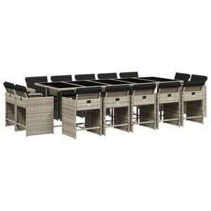 vidaXL spisebordss&aelig;t til haven 15 dele med hynder polyrattan lysegr&aring;