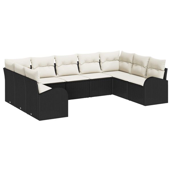 vidaXL Sofa S&aelig;t med pude 9 pcs Sort Poly Rattan