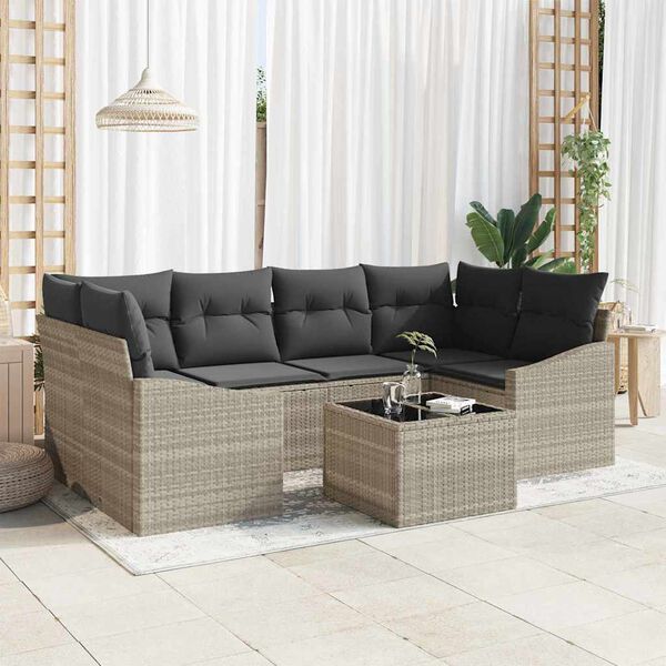 vidaXL Sofa S&aelig;t med pude med pude 7 pcs Lysegr&aring; polyrattan