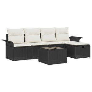 vidaXL Havesofa S&aelig;t med pude med opbevaring 6 pcs Sort Poly rattan