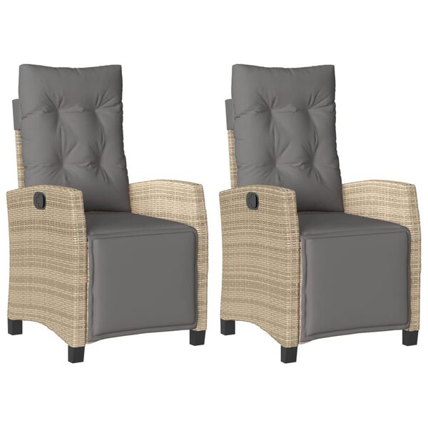 vidaXL havestole 2 stk. lænefunktion og fodstøtte polyrattan beige