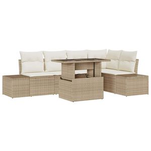 vidaXL Havesofa S&aelig;t med opbevaring 6 pcs Beige Poly rattan