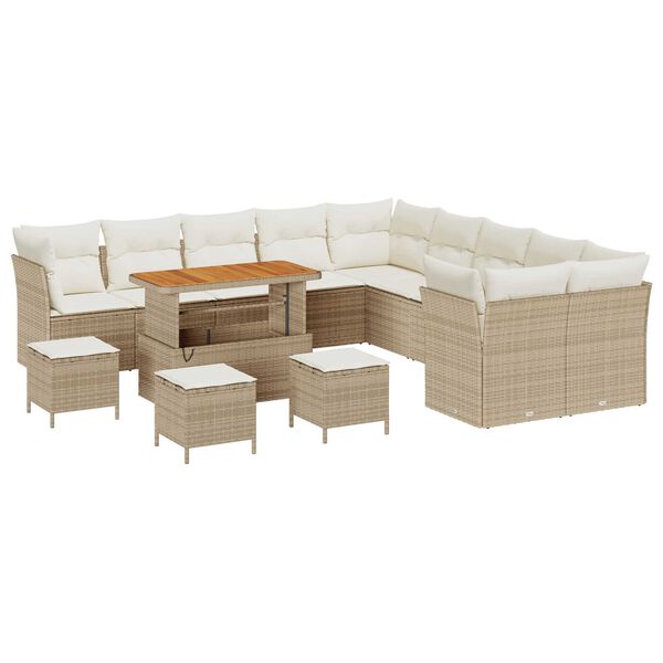 vidaXL Havesofa Sæt med pude 14 pcs Beige polyrattan
