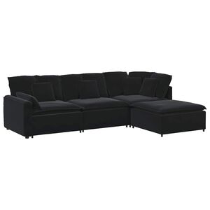 vidaXL modulsofa med fodskammel og hynder fl&oslash;jl sort