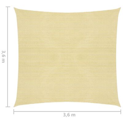vidaXL Solsejl HDPE firkantet 3,6x3,6 m beige