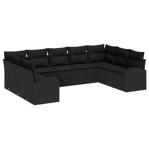 vidaXL Havesofa S&aelig;t med pude med opbevaring 9 pcs Sort polyrattan