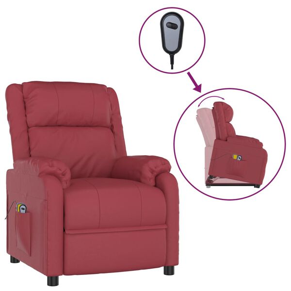 vidaXL løftestol med massagefunktion kunstlæder vinrød