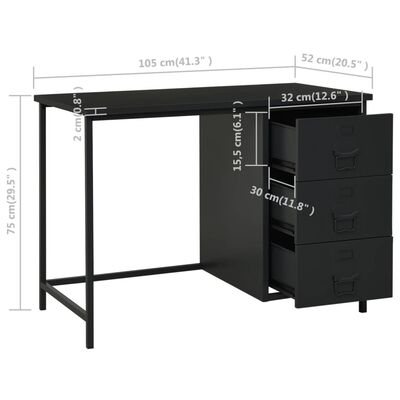 vidaXL industrielt skrivebord med skuffer 105x52x75 cm stål sort