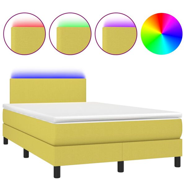 vidaXL kontinentalseng med LED-lys 120x200 cm stof gr&oslash;n