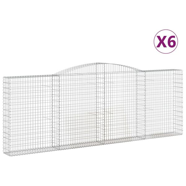 vidaXL buede gabionkurve 6 stk. 400x30x140/160 cm galvaniseret jern