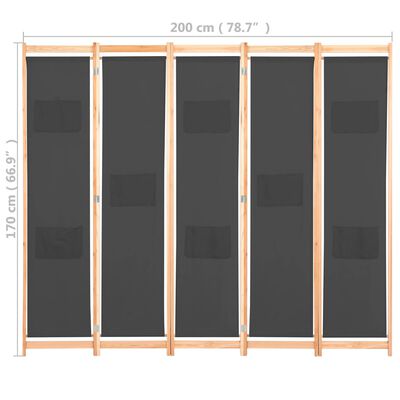 vidaXL 5-panelers rumdeler 200 x 170 x 4 cm stof grå