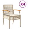 vidaXL havestole 4 stk. med hynder polyrattan og akacietr&aelig; beige