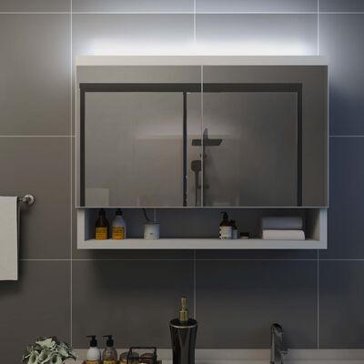 vidaXL badeværelsesskab med spejl + LED 80x15x60 cm MDF hvid