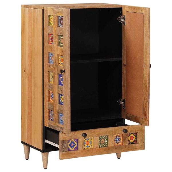 vidaXL Highboard Naturfarvet 60 x 33,5 x 100 cm Massivt mangotr&aelig;