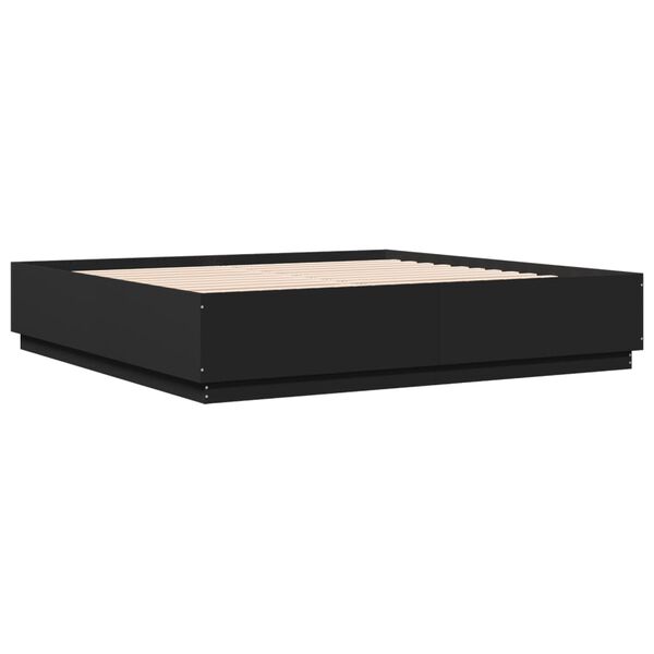 vidaXL sengeramme med LED-lys 200x200 cm konstrueret tr&aelig; sort