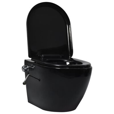 vidaXL væghængt kantløst toilet med skjult cisterne keramik sort