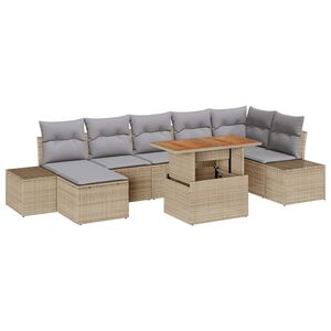 vidaXL Havesofa S&aelig;t med opbevaring 8 pcs Beige Poly rattan