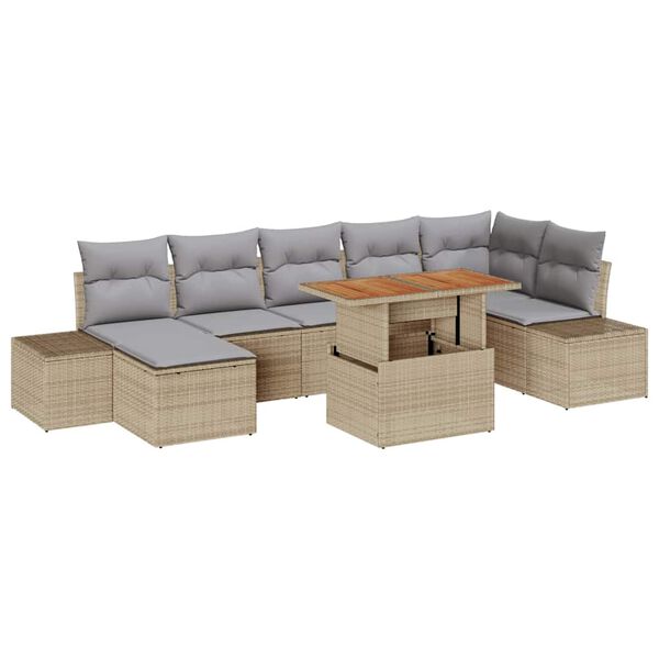 vidaXL Havesofa S&aelig;t med opbevaring 8 pcs Beige Poly rattan