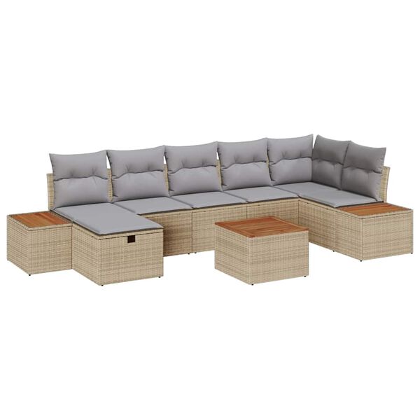 vidaXL Havesofa S&aelig;t med pude 8 pcs Beige Poly rattan