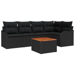 vidaXL Havesofa S&aelig;t med pude 6 pcs Sort polyrattan