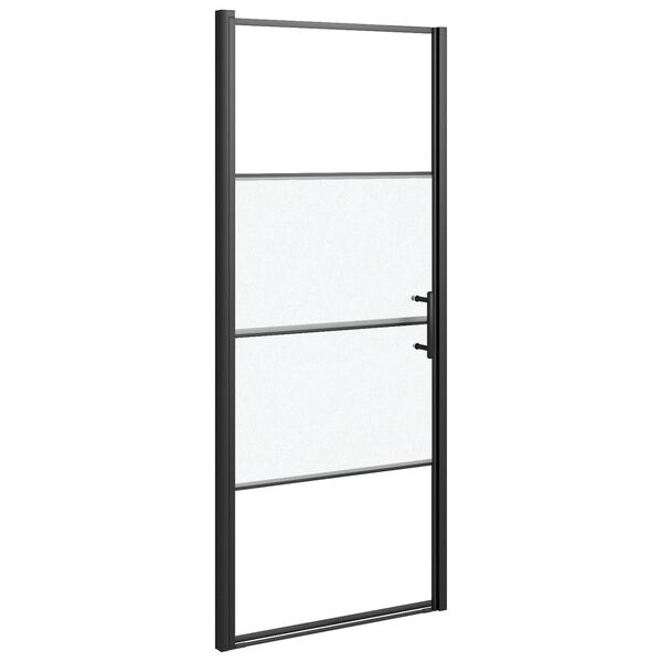 vidaXL brusedør 91x195 cm halvmatteret hærdet glas sort