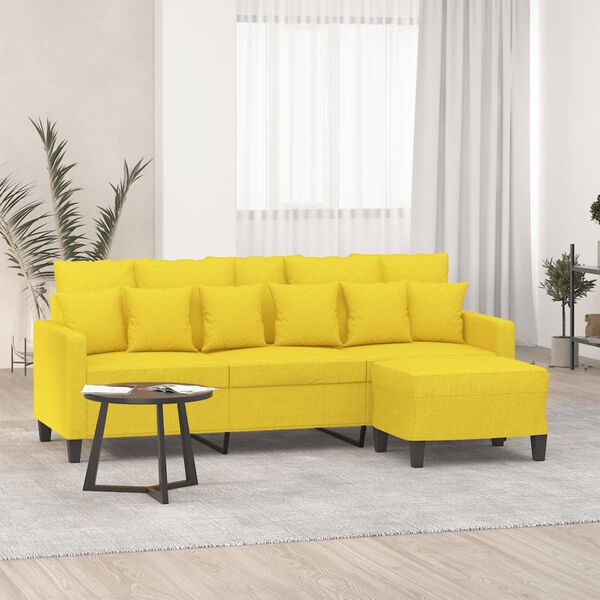 vidaXL 3-personers sofa med fodskammel 180 cm stof lysegul