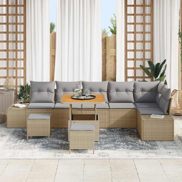 vidaXL Havesofa S&aelig;t med pude med opbevaring 9 pcs Beige Poly rattan