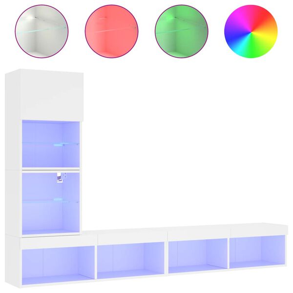 vidaXL tv-m&oslash;bel til v&aelig;g 4 dele med LED-lys konstrueret tr&aelig; hvid