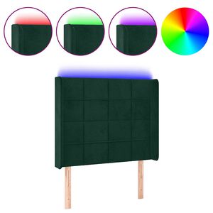 vidaXL sengegavl med LED-lys 93x16x118/128 cm fl&oslash;jl m&oslash;rkegr&oslash;n
