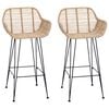 vidaXL Barstol 2 stk. Naturfarvet 55 x 52 x 92 cm Rattan og Jern