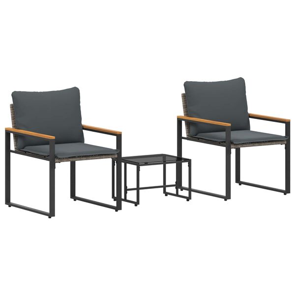 vidaXL M&oslash;bel s&aelig;t med pude 3 pcs Gr&aring; og M&oslash;rkegr&aring; Rattan