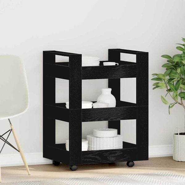 vidaXL Køkkenvogn Sort eg 60 x 45 x 80 cm Konstrueret træ