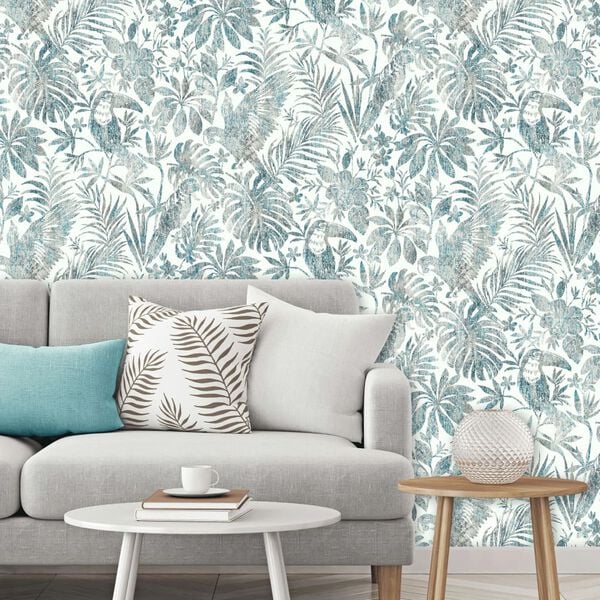 DUTCH WALLCOVERINGS tapet blade og tukan blå