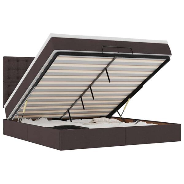 vidaXL osmannisk sengeramme med madrasser 200x200 cm stof m&oslash;rkebrun