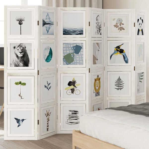 vidaXL rumdeler 6 paneler massivt kejsertr&aelig; hvid