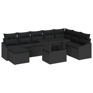 vidaXL Havesofa S&aelig;t 9 pcs Sort Poly Rattan og pulverlakeret st&aring;l