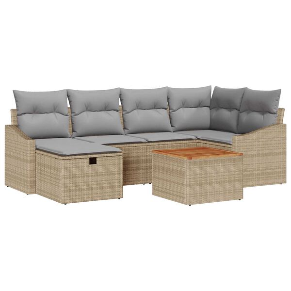 vidaXL Havesofa Sæt med pude med opbevaring 7 pcs Beige Poly rattan