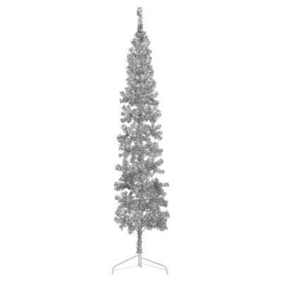 vidaXL kunstigt halvt juletræ med juletræsfod 240 cm smalt sølvfarvet