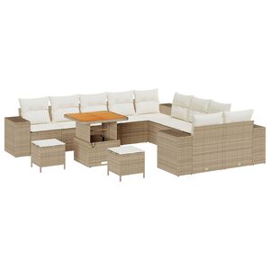 vidaXL Havesofa S&aelig;t med pude 13 pcs Beige polyrattan