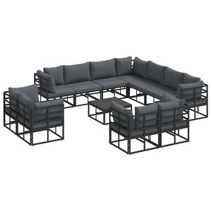 vidaXL Havesofa S&aelig;t med pude 12 pcs Sort Aluminium