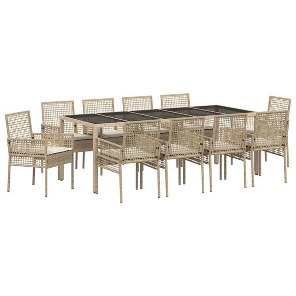 vidaXL Have Spisebordss&aelig;t 11 pcs Beige polyrattan