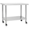 vidaXL arbejdsbord med hjul til k&oslash;kken 100x45x85 cm rustfrit st&aring;l