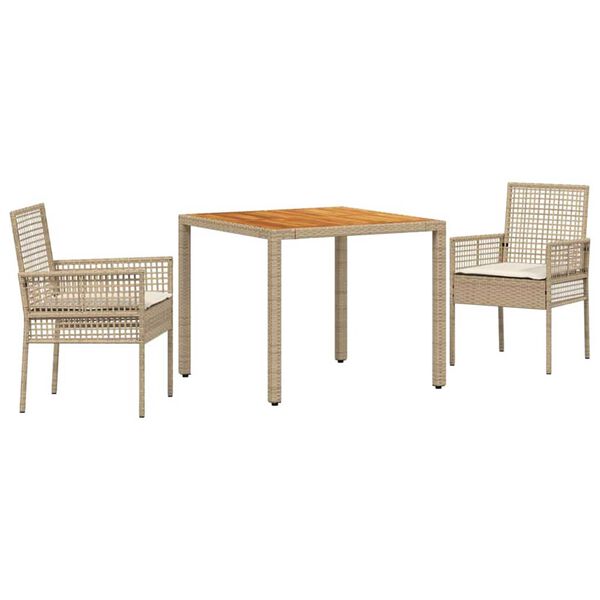 vidaXL Have Spisebordss&aelig;t 3 pcs Beige polyrattan