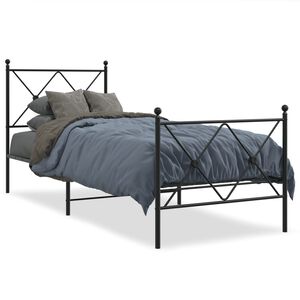vidaXL sengeramme med sengegavl og fodg&aelig;rde 75x190 cm metal sort