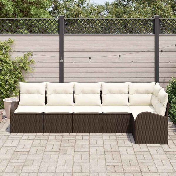 vidaXL Havesofa Sæt med pude 6 pcs Brun Poly rattan