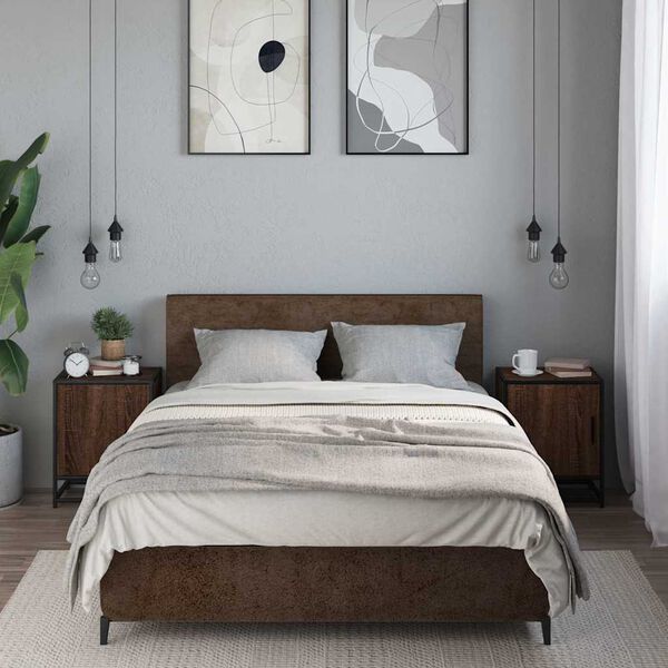 vidaXL sengeborde 2 stk. konstrueret træ og metal brun egetræsfarve