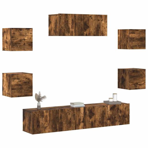 vidaXL tv-skabe 7 stk. konstrueret tr&aelig; r&oslash;get egetr&aelig;sfarve