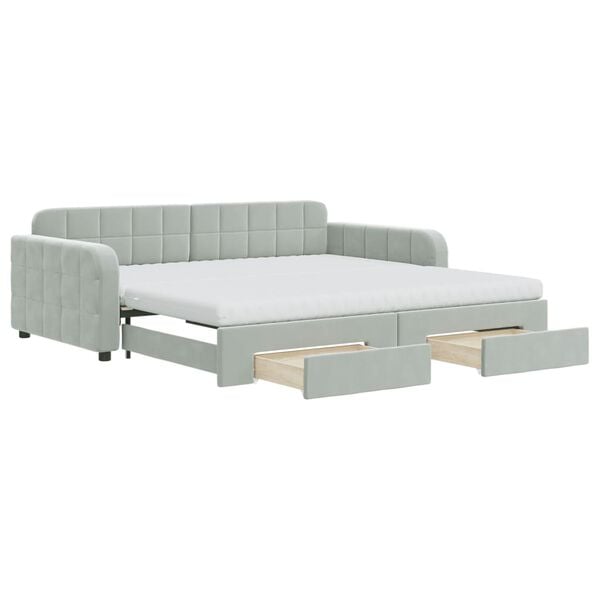 vidaXL daybed med udtr&aelig;k og skuffer 100x200 cm velour lysegr&aring;